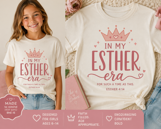 Kids Tee - "In My Esther Era" Pink Crown Christian Girls T-Shirt
